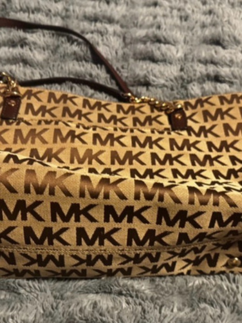 Michael Kors Tan and Brown MK Logo Shoulder Bag